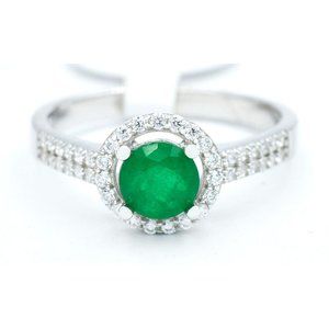 Genuine 0.90 Cts Emerald & White Sapphire Ring .925 Sterling Silver